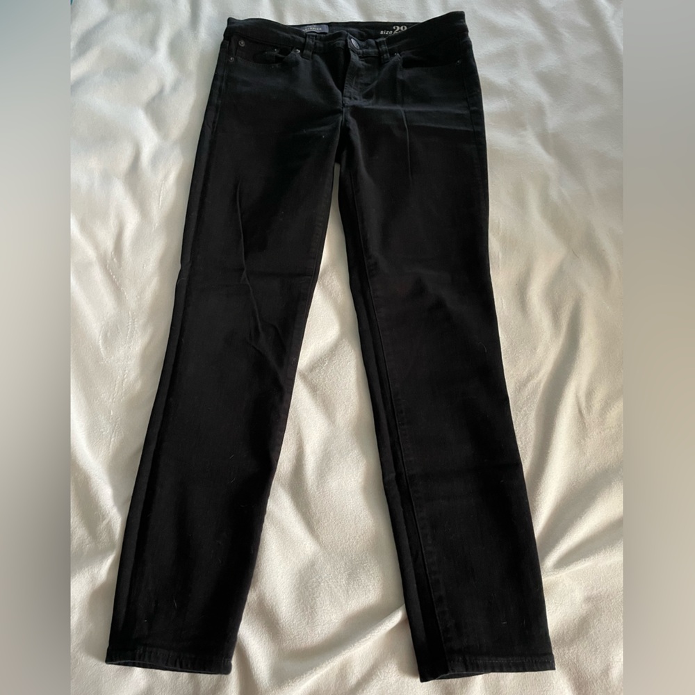J. Crew black toothpick jeans.
